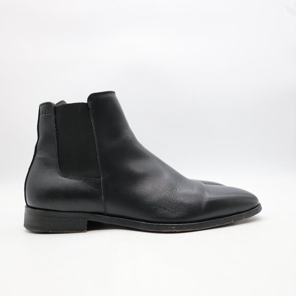 Hugo Boss Chelsea Men's Size UK 7.5 Black Leather Pull On Boots - Picture 1 of 11